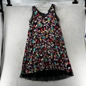 Grace &‎ Lace Floral Print Dress Tiered Mesh Sleeveless Black Tropical Size L